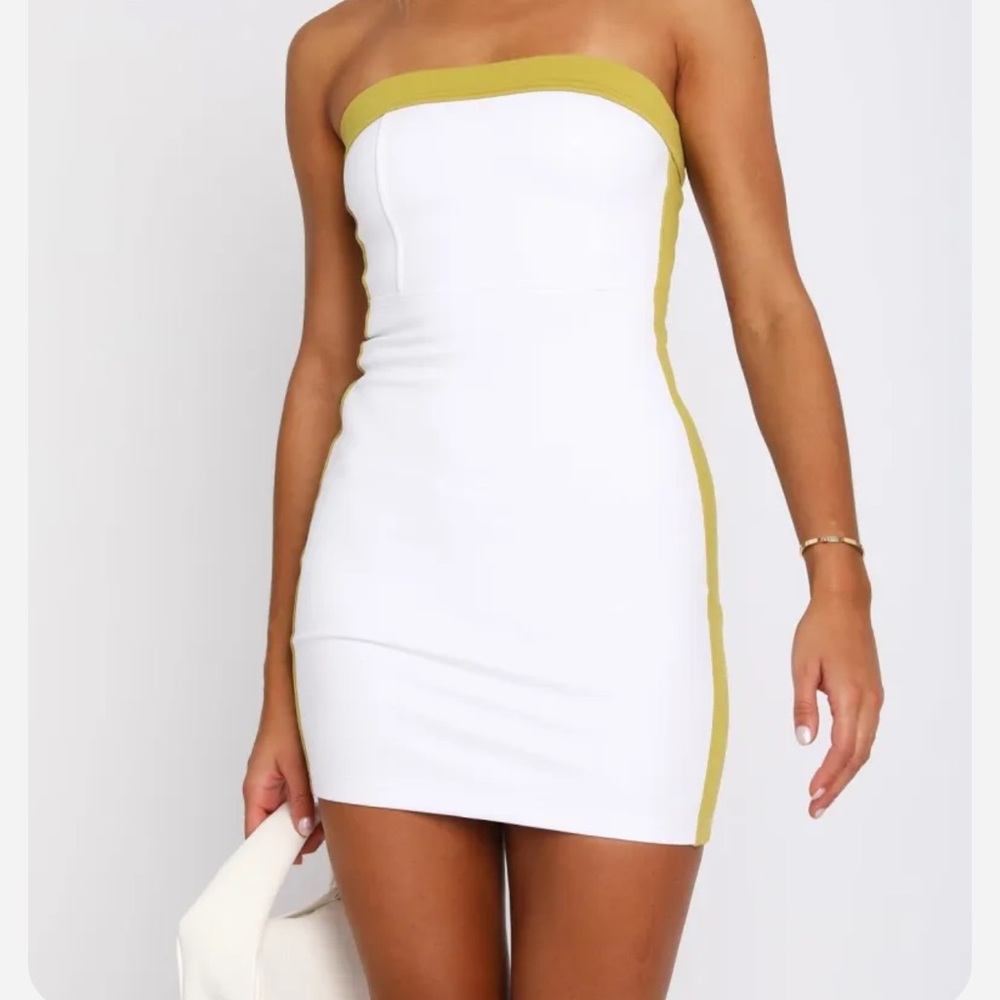 Wild Fox Time Of My Life Strapless Mini Dress White Green Stripe Bodycon Small